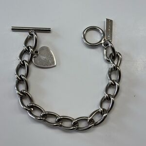 Celine Dion Silver Tone Heart Charm Bracelet Toggle Clasp